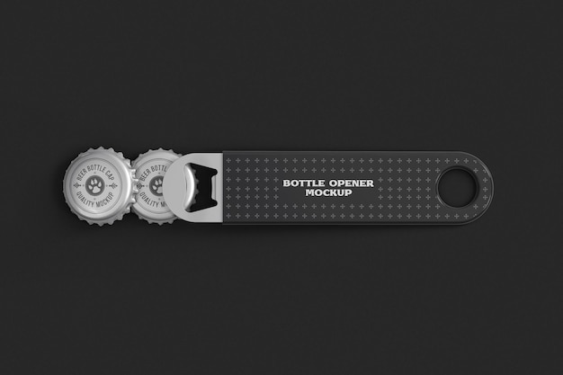 Premium PSD | Branded bottle opener with caps top view mockup