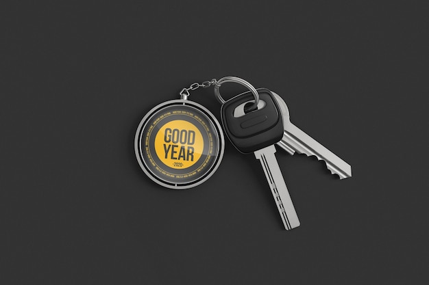 Download Premium PSD | Branded metal round keychain with keys top view mockup