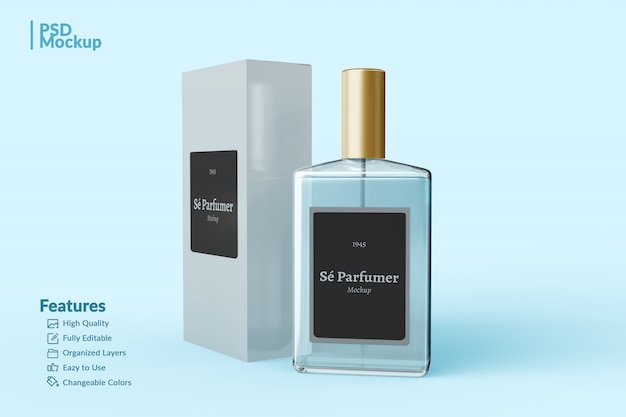 Download Premium PSD | Branded perfume bottle and box editable mockup