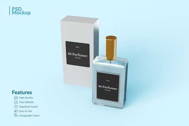 Download Premium PSD | Branded perfume bottle and box editable mockup