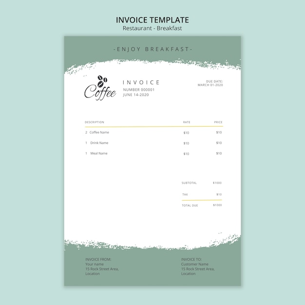 Breakfast restaurant invoice template Free PSD File