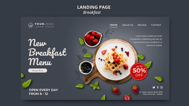 Breakfast time template landing page Premium Psd