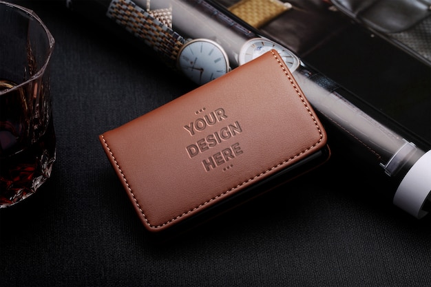 Download Brown leather wallet mockup | Premium PSD File