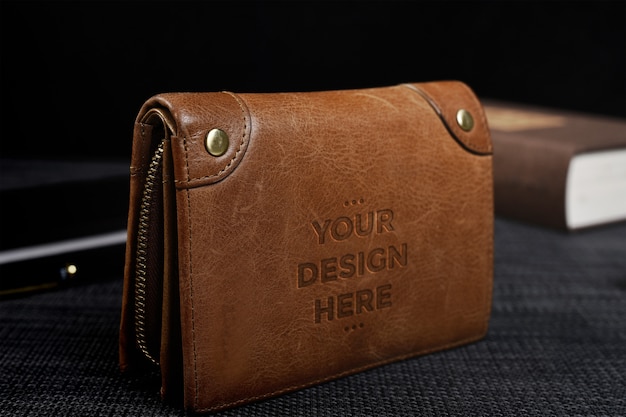 Brown leather wallet mockup Premium Psd