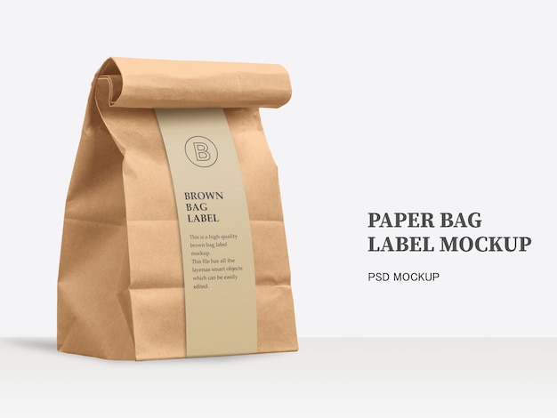 Download Premium Psd Brown Paper Bag With Wrap Around Label Mockup