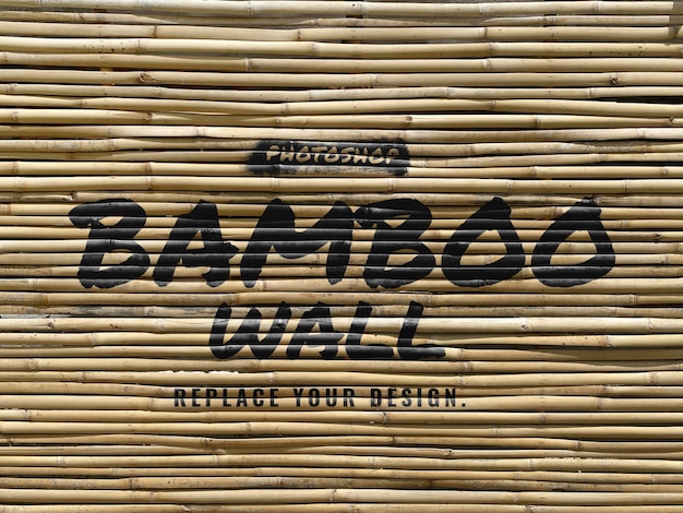 Premium PSD | Brush on bamboo wall realistic mockup