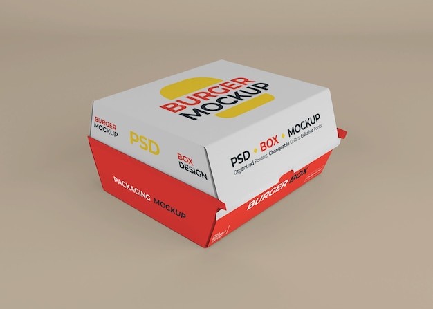 Premium PSD | Burger box packaging mockup design isolated