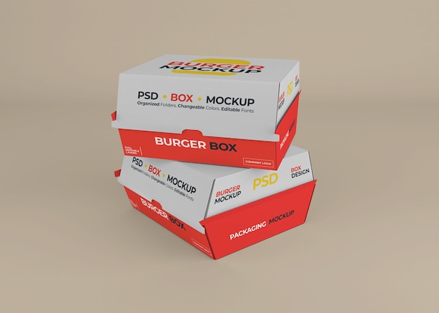 Download Premium PSD | Burger box packaging mockup design isolated