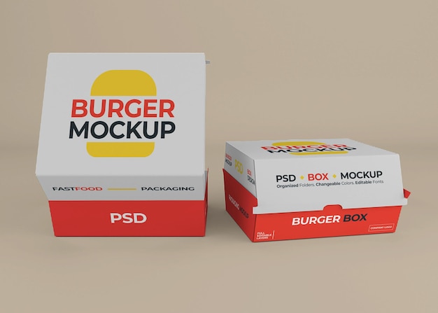 Download Premium PSD | Burger box packaging mockup design isolated