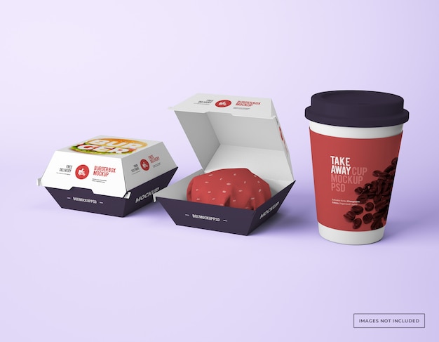 Download Premium PSD | Burger box packaging with take away paper ...