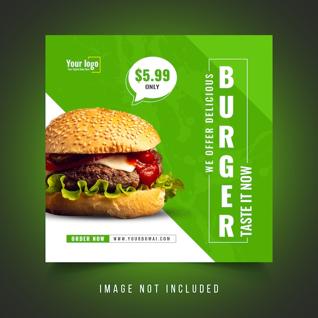 Premium PSD | Burger food promotional social media post template