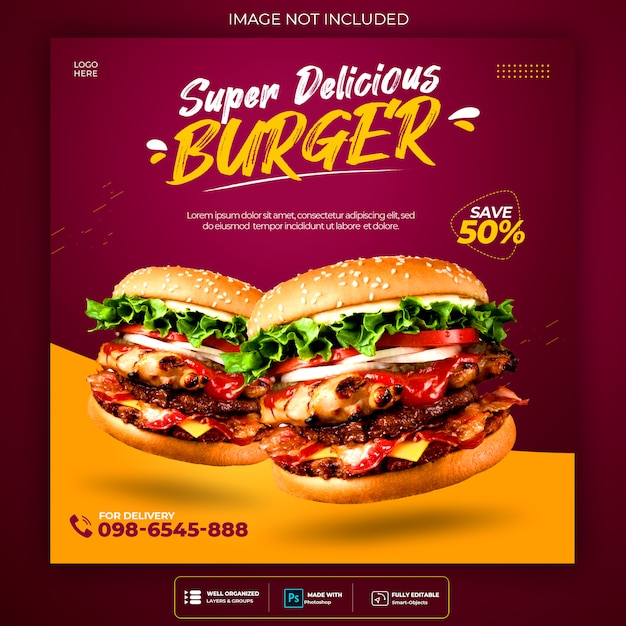 Burger menu promotion social media instagram banner template Premium Psd