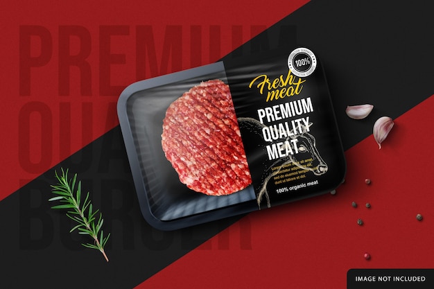Burger raw meat product pack mockup Premium Psd
