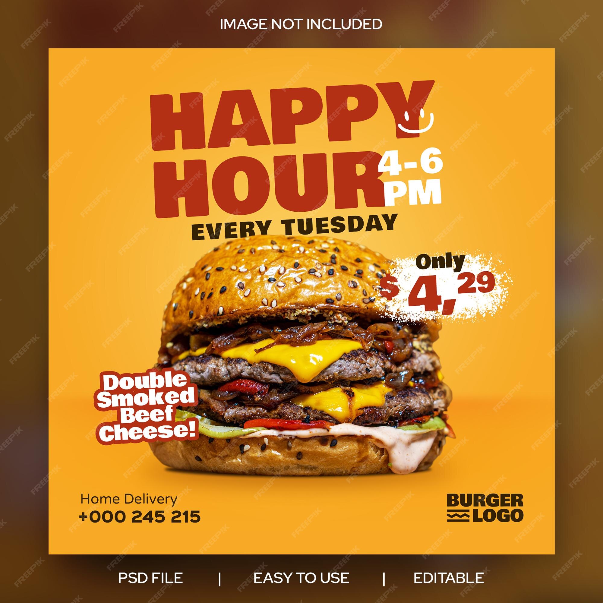 Premium PSD | Burger restaurant happy hour promotion instagram post ...