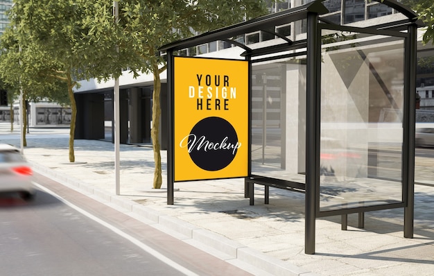 Download Premium PSD | Bus stop on the street mock up