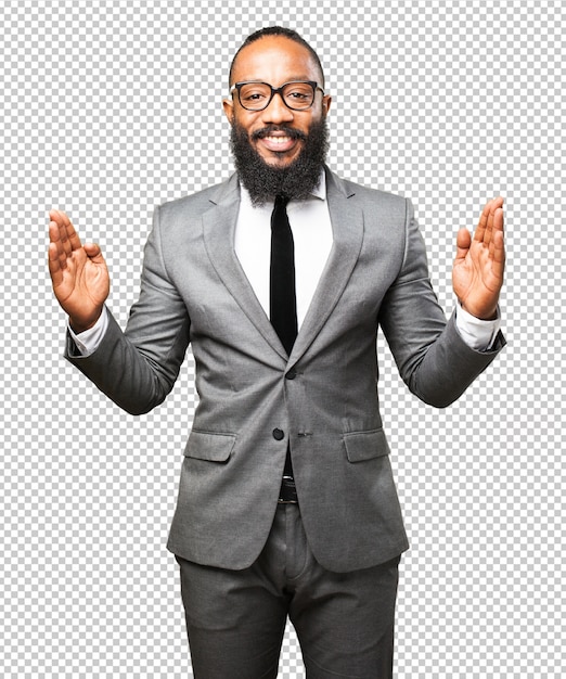 Business black man showing a product | Premium PSD File