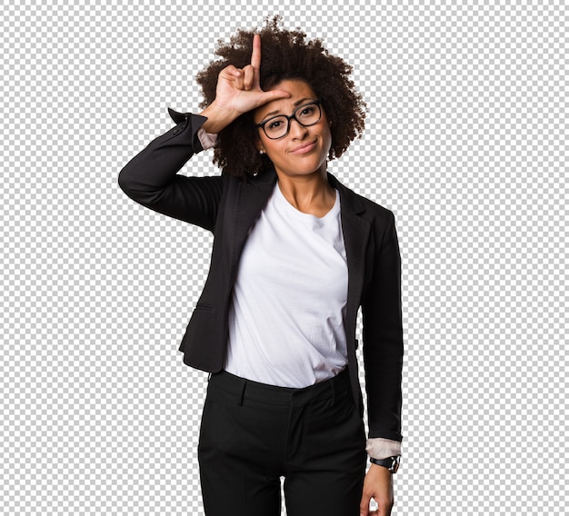 Premium PSD | Business black woman doing looser gesture