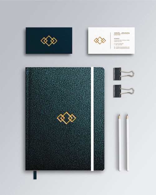 Business card & leather notebook mockup | Premium PSD File