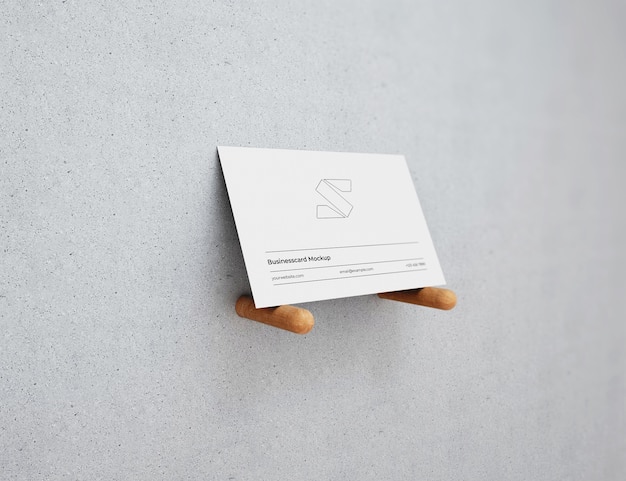 Download Business card mockup on light background with with wooden ...