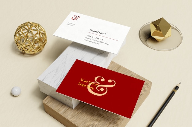 Download Business card mockup in marble and wooden box | Premium ...