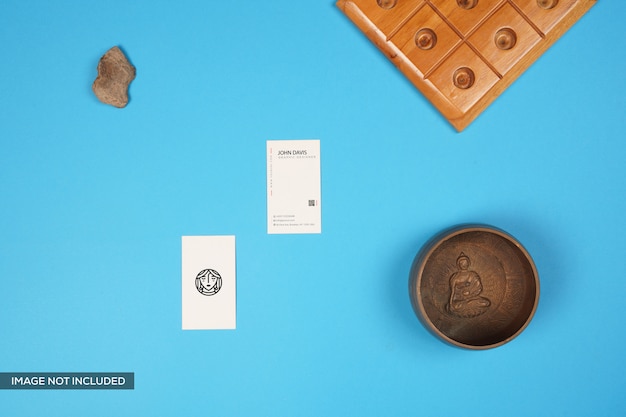 Download Business card mockup with buddha bowl, wooden game and ...