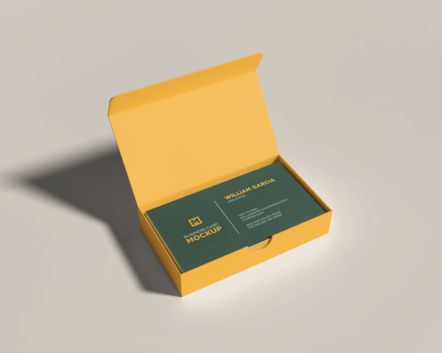 Download Business card mockup with a yellow open box PSD file ...