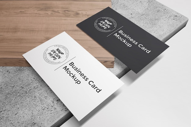 Download Premium PSD | Business card mockup on wood and stone