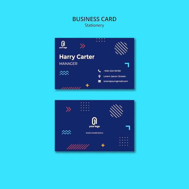 Business card with blue design and dots with lines Free Psd