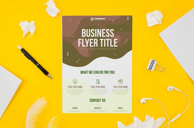 Download Free Psd Business Flyer Mock Up On Yellow Background PSD Mockup Templates