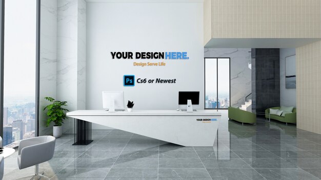 Download Office Reception Mockup Free : Logo on Office Wall and ...