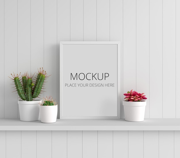 Download Premium Psd Cactus And Succulent Pot Plant With Frame Mockup