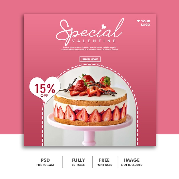 Cake Food Valentine Banner Social Media Post Instagram Pink