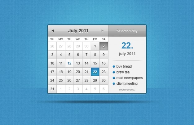 Calendar widget PSD file Free Download