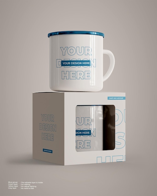 Download Premium Psd Camp Mug Mockup With Box Package