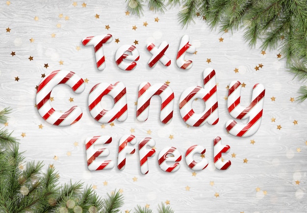 Candy cane text effect mockup PSD file | Premium Download