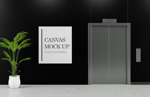 Download Canvas frame mockup beside elevator | Premium PSD File