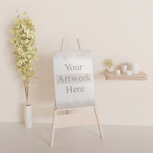 Download Canvas or white board mockup on the wooden easel | Premium PSD File
