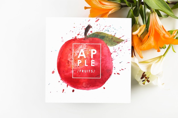 Card mockup with tropical summer concept with flowers PSD Template