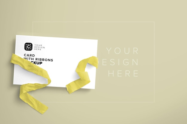 Download Free Psd Card With Ribbons Mockup