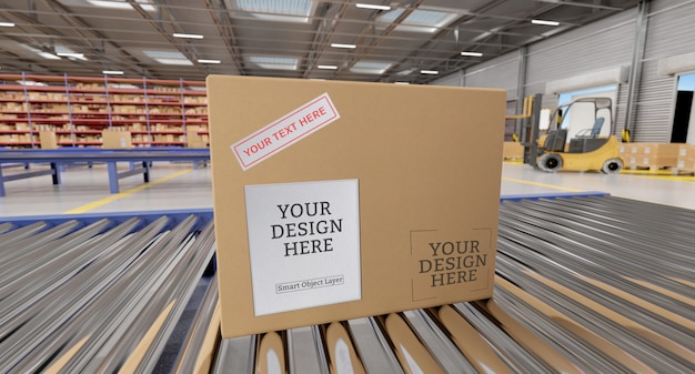 Download Cardboard box mockup in a warehouse | Premium PSD File