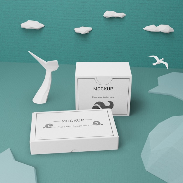 Download Cardboard boxes and sea life with mock-up | Free PSD File