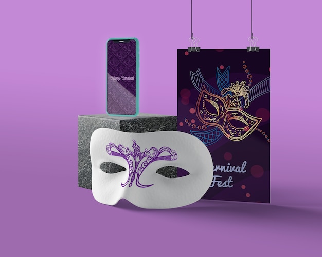 Download Carnival mask on table mock-up PSD file | Free Download