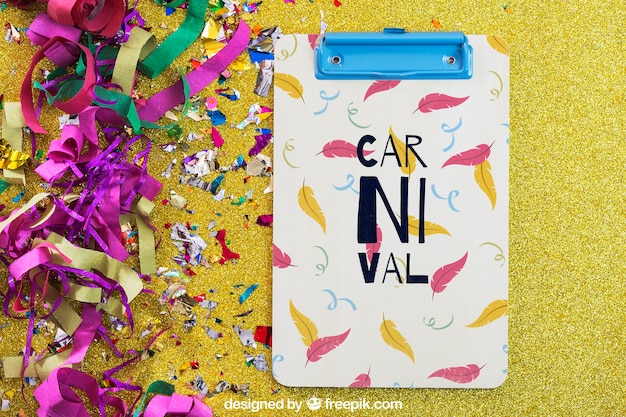 Download Carnival mockup with clipboard and confetti on left | Free ...