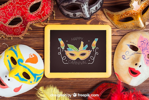 Download Carnival Mockup With Slate And Masks Psd Mockup New Free Mockup Design PSD Mockup Templates