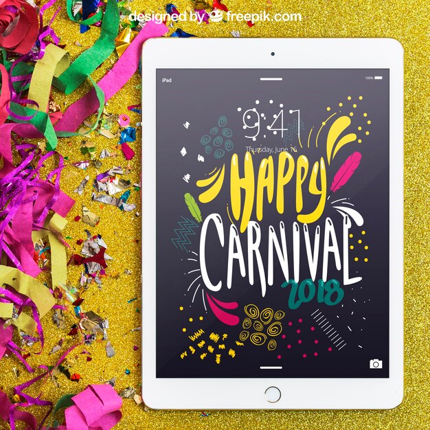 Download Carnival Mockup With White Tablet Psd Template Responsive Mockups Templates Free PSD Mockup Templates