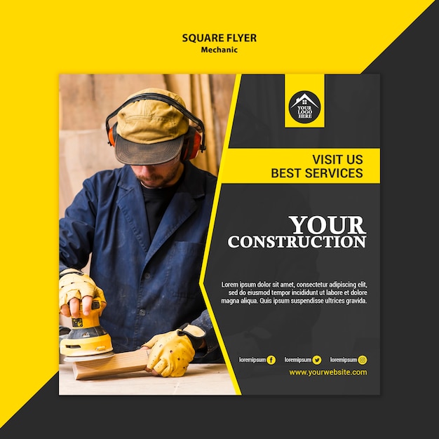 Free PSD | Carpenter manual worker handyman square flyer