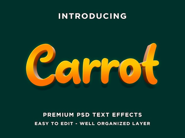 Carrot - 3d modern editable psd text effects mockup Premium Psd