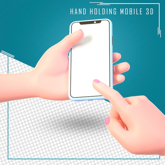 Premium PSD | Cartoon hand holding a phone on white background