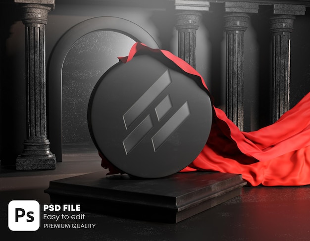  Carved logo unveil red cloth cover from round black stone classic colums pillars