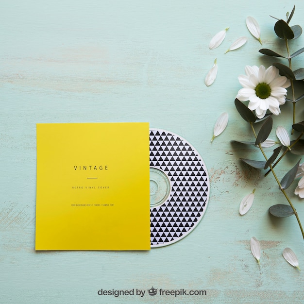 Download Cd mockup and flower PSD file | Free Download